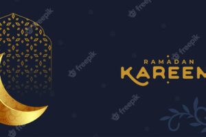 Ramadan kareem golden moon and lanterns decorative banner design