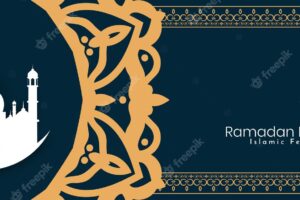 Ramadan kareem islamic festival greeting banner with mosque vector