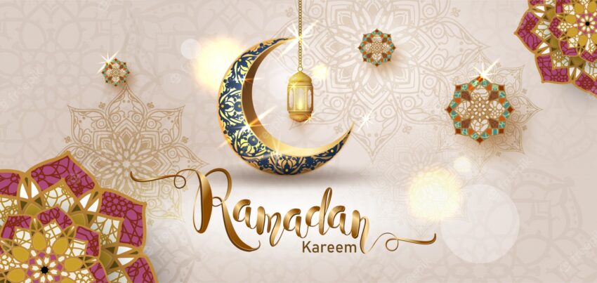 Ramadan kareem with crescent moon gold luxurious crescent,template islamic ornate  element for  ,  3d style