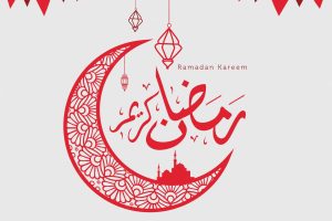 Ramadan kareem with moon ornament greeting card design