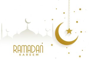 Ramadan kareem with mosque and golden moon