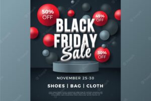 Realistic 3d black friday vertical poster template