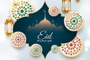 Realistic 3d eid mubarak festival greeting design