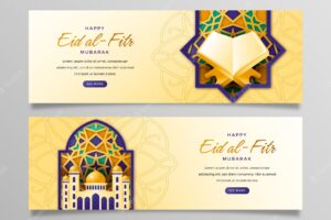 Realistic eid al-fitr horizontal banners set