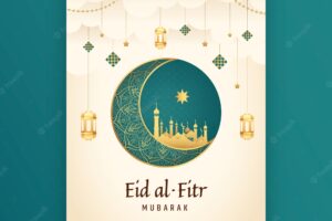 Realistic eid al-fitr vertical poster template