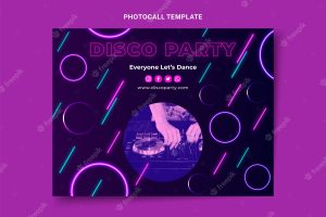 Realistic neon disco party photocall
