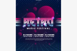 Retro futuristic music poster template