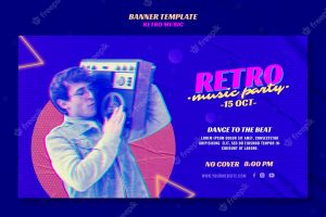 Retro music party banner template