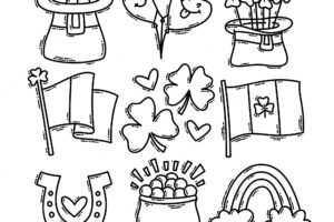 Saint patricks day doodle style handdrawn icon set with simple engraving effect editable stroke