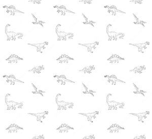 Seamless pattern of hand drawn dinosaurs