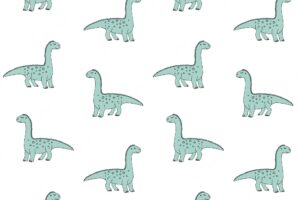 Seamless pattern of hand drawn diplodocus dinosaur
