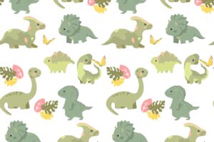 Seamless pattern with cute cartoon dinosaurs childish fun seamless background