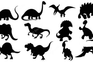 Set of dinosaur cartoon character silhouette