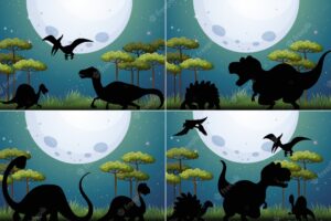 Set of dinosaur in nature