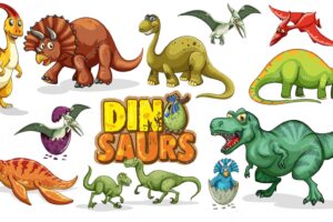 Set of dinosaurs cartoon character isolated on white background