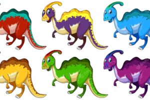 Set of parasaurus dinosaur cartoon character