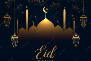 Shiny eid mubarak golden and black card design