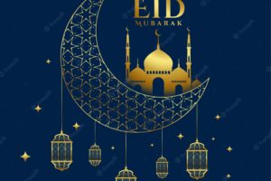 Shiny golden eid mubarak festival greeting background