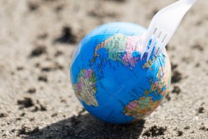 Small globe with plastic fork
