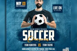 Soccer championship social media flyer banner design template