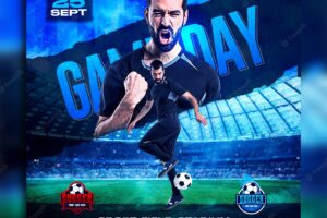 Soccer football match day flyer and social media  banner template