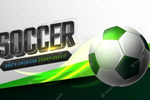 Soccer game banner template with football and light effect