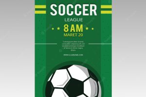Soccer league flyer with ball in flat style