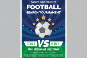 Soccer league flyer with ball in flat style