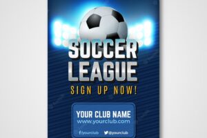 Soccer league flyer with ball in realistic style