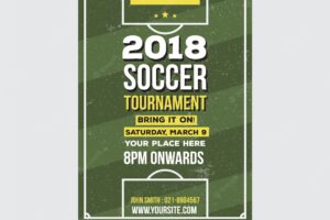 Soccer league flyer with field in flat style