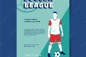Soccer league flyer with player in hand drawn style