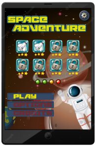 Space adventure mission game on tablet screen