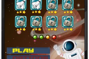 Space adventure mission game on tablet screen