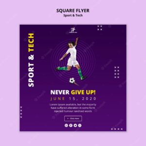 Sport activity with woman playing  football square flyer