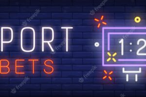 Sport bets neon text with scoreboard