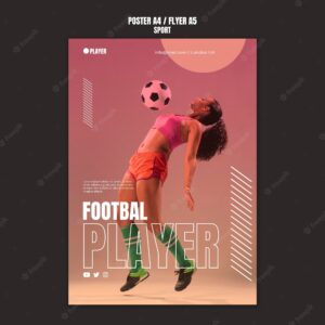 Sport poster template with photo of woman playing football