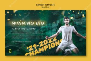 Sports day horizontal banner template with glowing and blurry effect