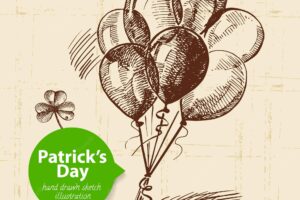 St. patrick’s day background with hand drawn sketch illustration and bubble banner