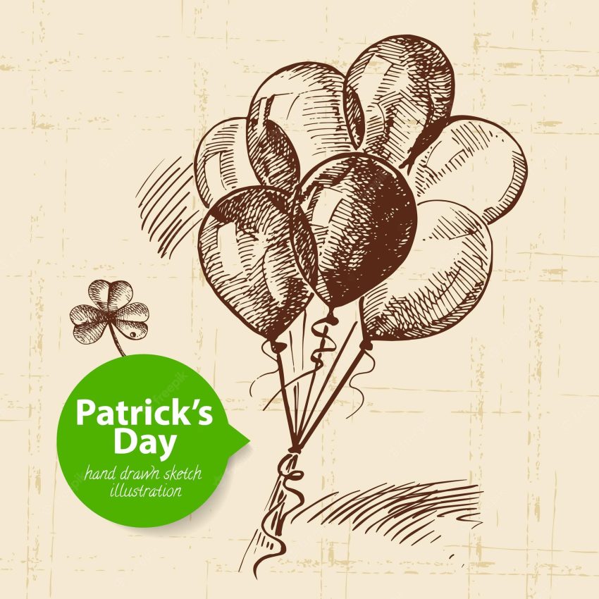 St. patrick’s day background with hand drawn sketch illustration and bubble banner