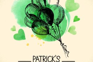 St. patrick’s day background with hand drawn sketch and watercolor illustrations