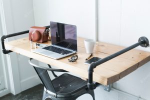 Stylish workspace with female things