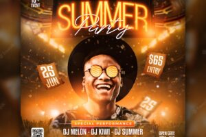 Summer party flyer social media post and web banner template