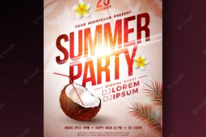 Summer party flyer with flower and coconut