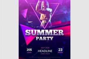 Summer party poster template with photo