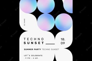 Techno sunset party flyer template