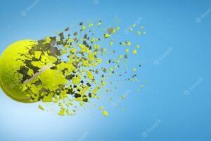 Tennis ball disintegrating with copy space