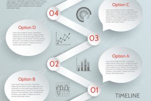 Timeline business infographic with graphs and paper options vector illustration