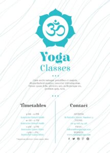 Turquoise flower with a symbol yoga flyer