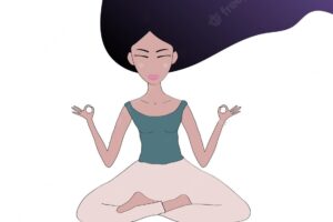 Vector illustration with yoga meditation and healthy lifestyle concept yong black woman with flying