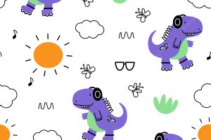 Vector seamless pattern with dinosaurs. cartoon style. children's print